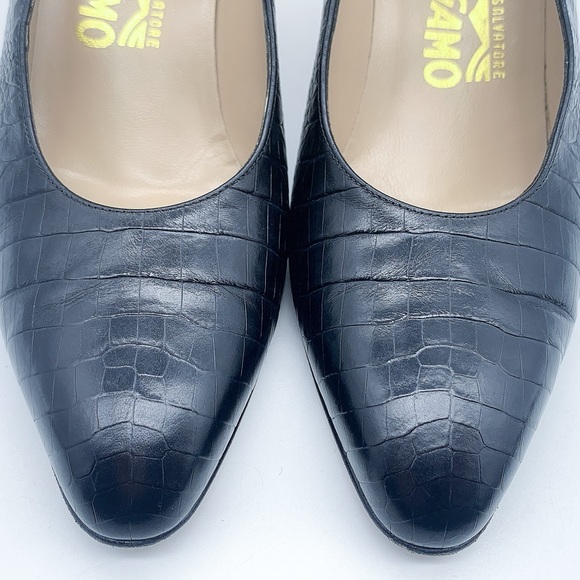 Salvatore Ferragamo Clarissa Croc-Embossed Heel Pump in Black - Picture 8 of 13